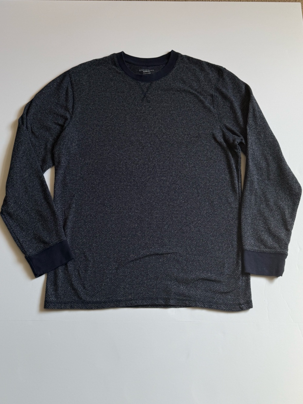 Structure Blue Textured Knit Long Sleeve Crewneck Shirt Size L
